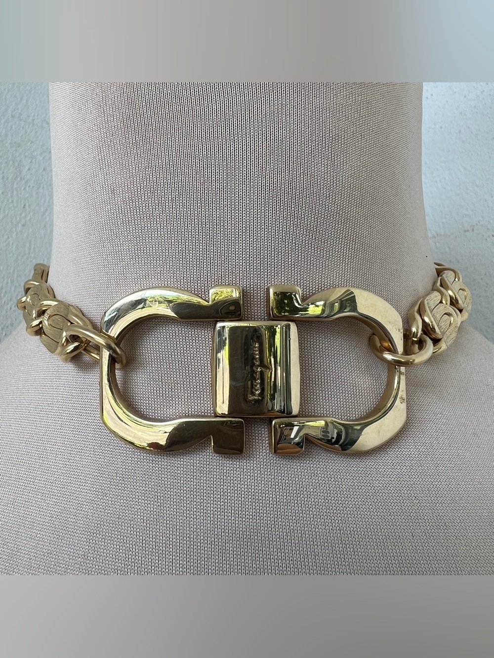 Custom Salvatore Ferragamo Vintage Gold Statement Choker Necklace | 14.5” - Picture 3 of 14